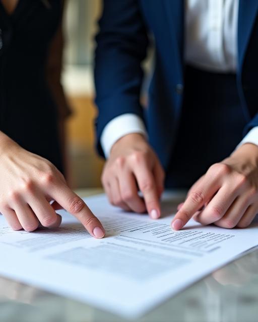 Legal professionals collaborating on contract review