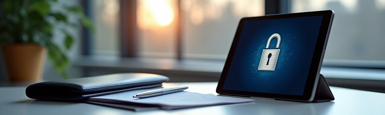 Reliable legal documentation and security icons on a professional desk