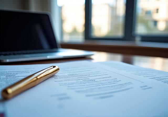 Legal professional reviewing complex regulatory documents in a modern London office